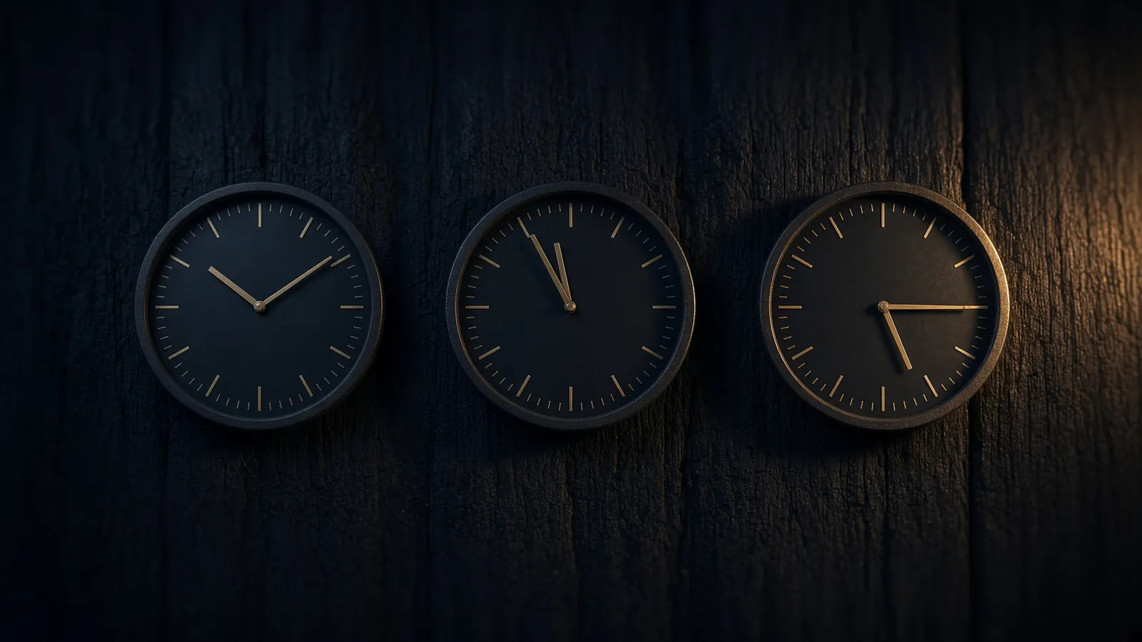 Three clocks out of sync, one gold ship clock locked