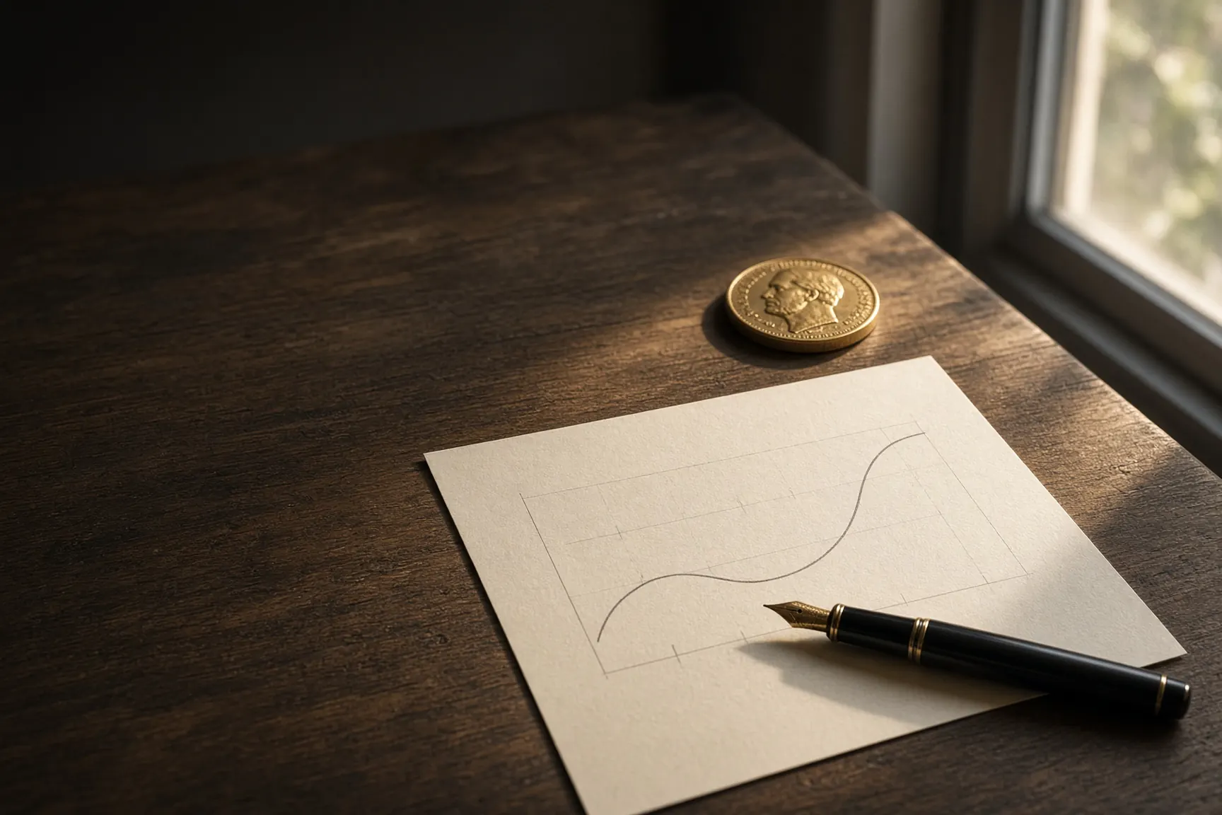 Quiet desk with paper chart in morning light