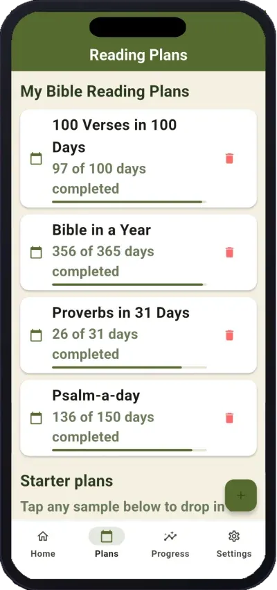 My Bible Reading Plans with progress tracking