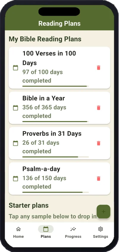 My Bible Reading Plans with progress tracking