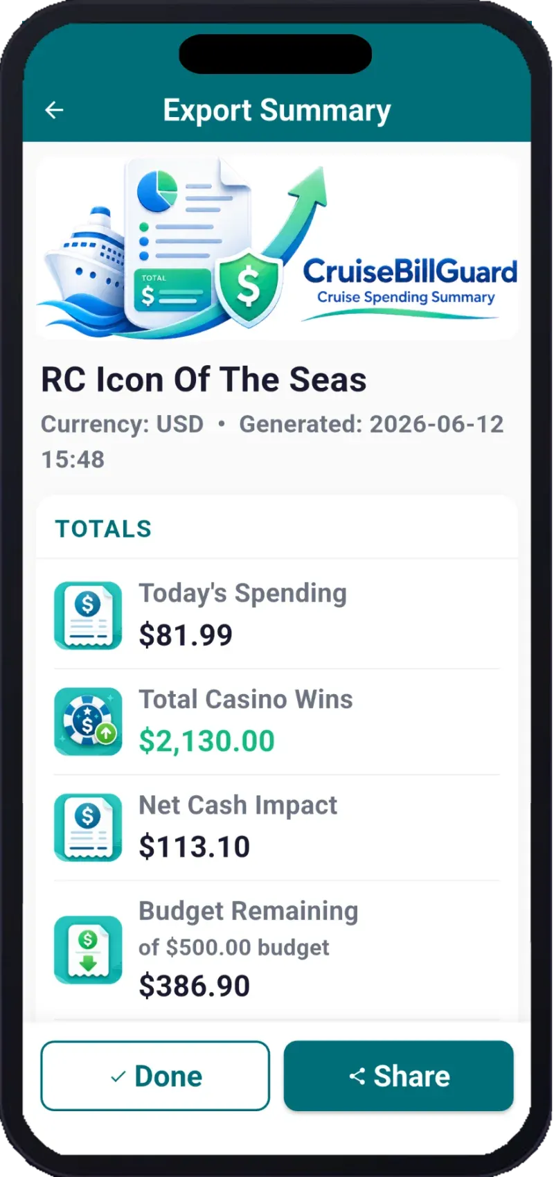CruiseBillGuard this-sail dashboard