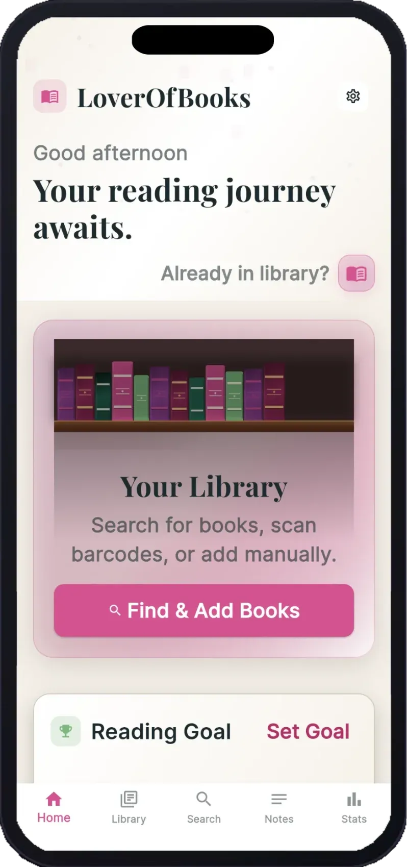 LoverOfBooks library screen