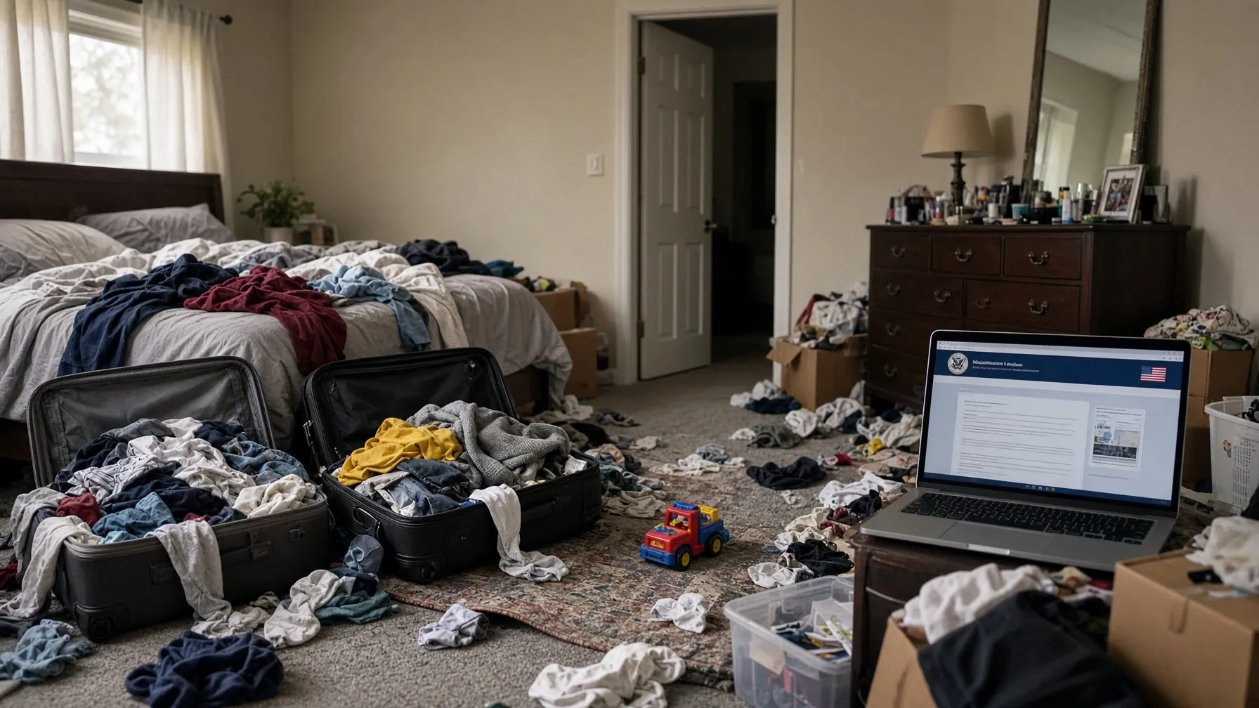 Half-packed bedroom — a PCS is not a weekend suitcase