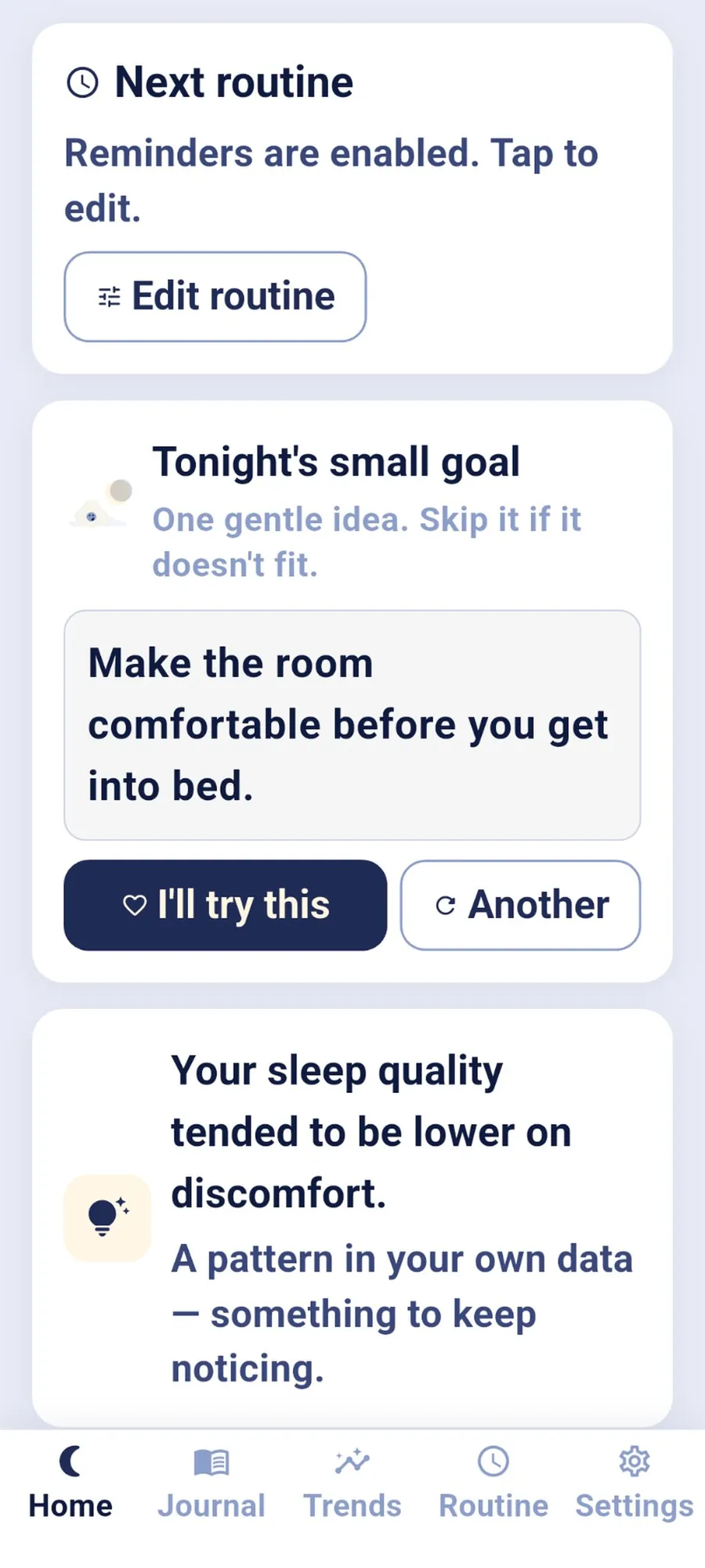 SleepJournal tonight’s small goal