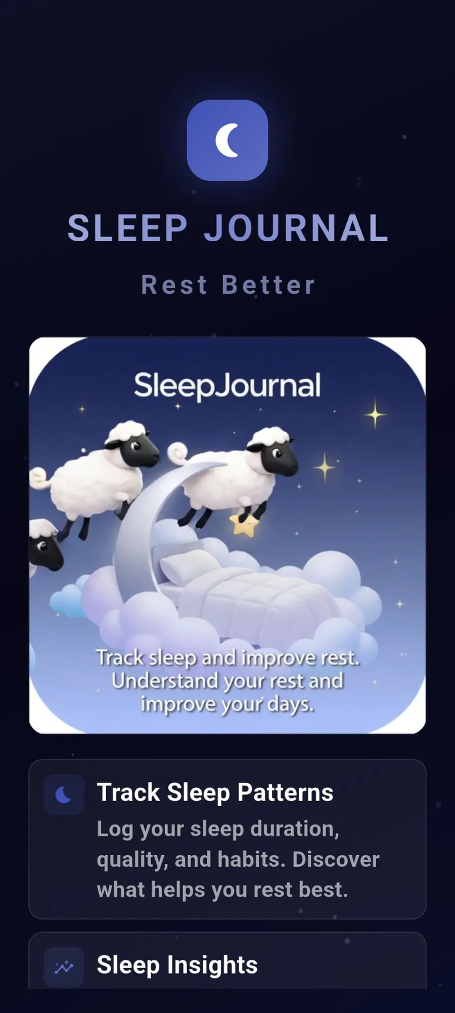 SleepJournal welcome screen
